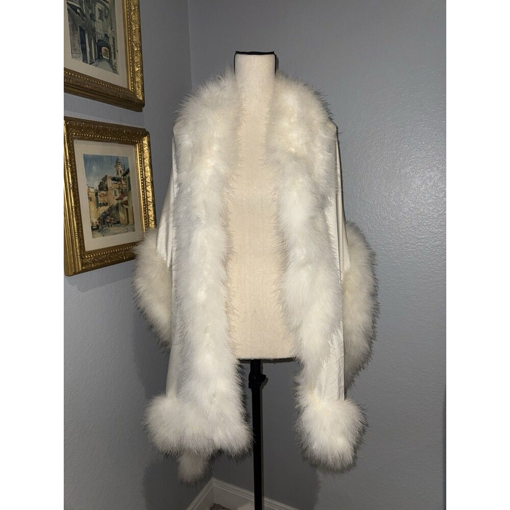 Vtg Claire Sandra Lucie Ann Beverly Hills OffWhite Marabou Stole Wrap 72x20" 60s